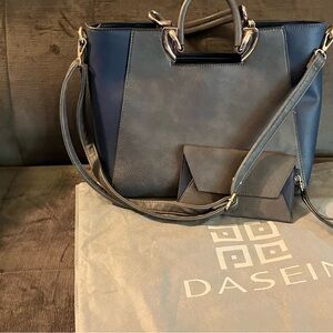 Classy Gray/Navy Two-Tone bag Removable Crossbody Strap, matching coin purse